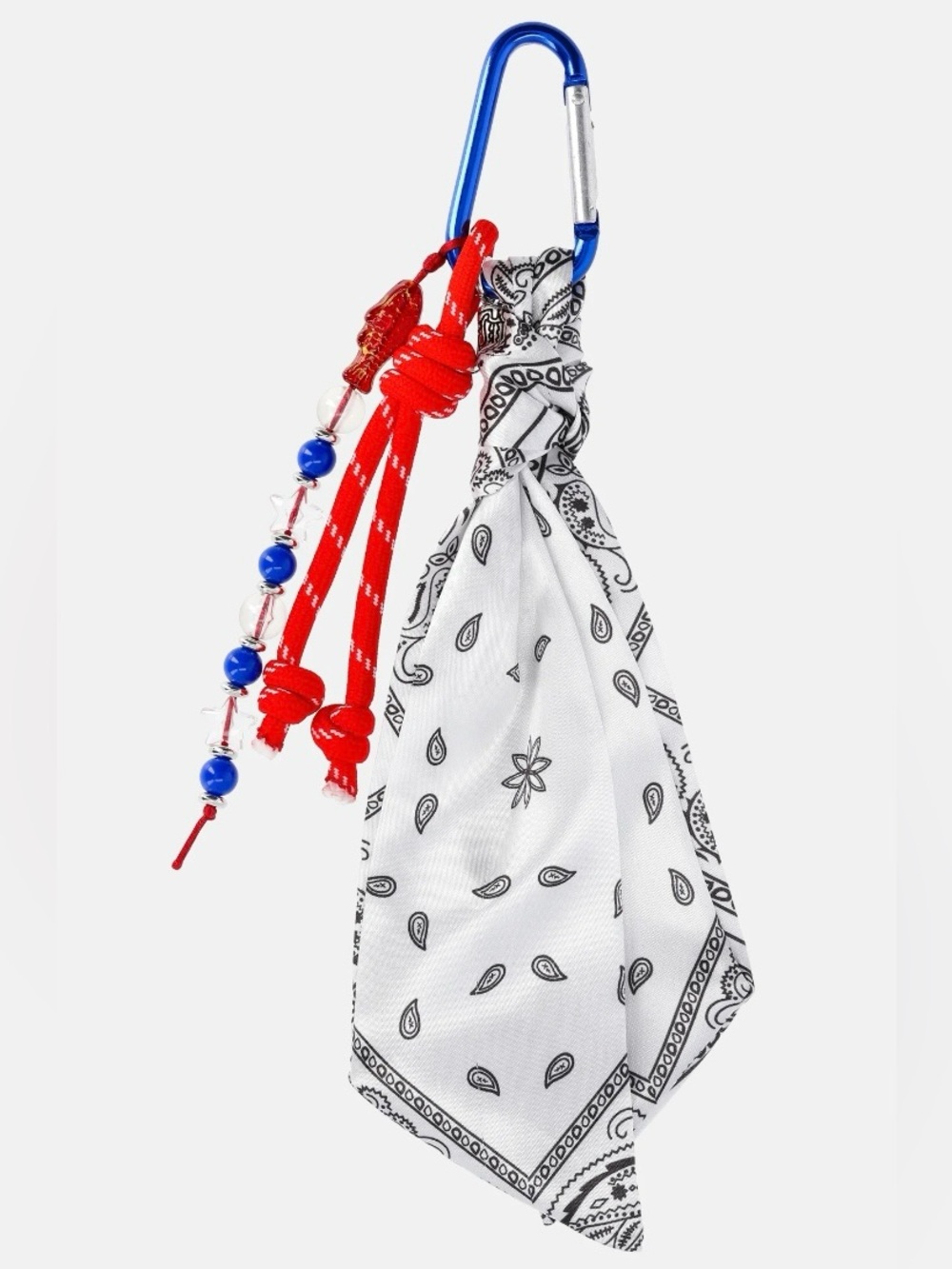 NWT Bag Charm White Bandana Face with Red Beaded Strap
